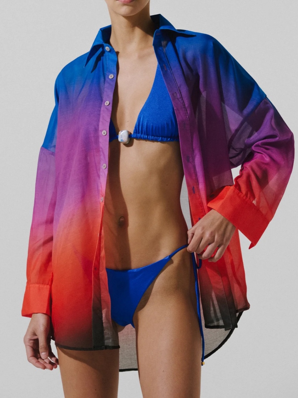 Baobab Lulu Ombre Button Up Oversized Swim Resort Cover Up Top Northern Lights